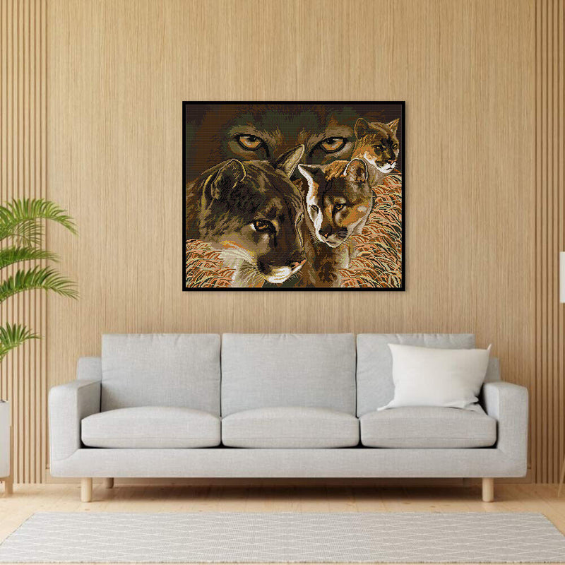 Full Cross Stitch 14CT Cotton Thread DIY Panther Handmade Stamped Needlework Set