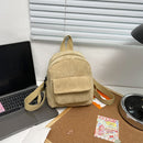 Women Mini Backpack Corduroy Girls Bookbags Retro Travel Rucksack (Khaki)
