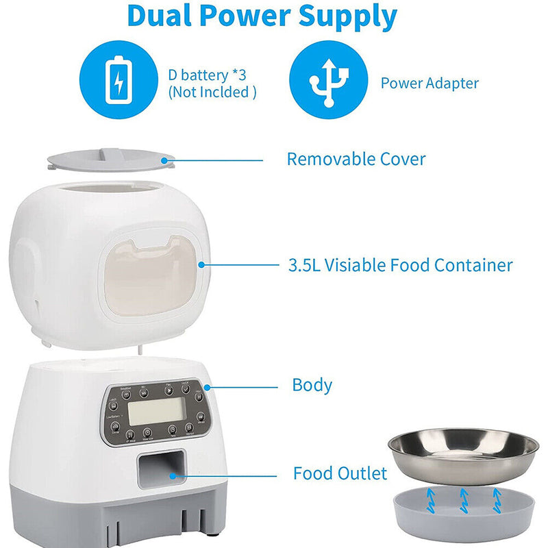 Automatic Pet Feeder Food Dispenser Cat Dog Smart Timer Feeding (Button)