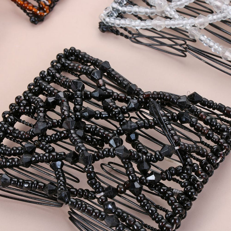 Elastic Magic DIY Double Clip Headband Bun Hair Combs Metal Hairpins Beads Comb