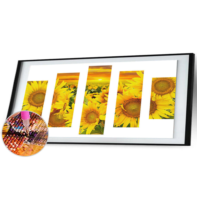 5D DIY Full Square Drill Diamond Painting 5 Panel Sunflower Mosaic Handmade