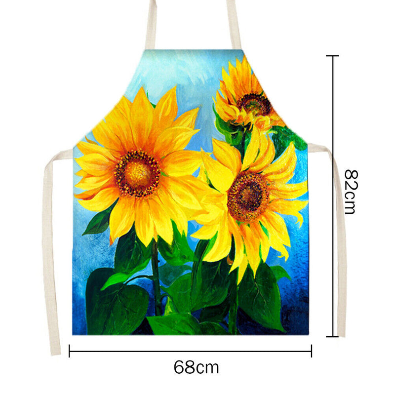 #A Sunflower Linen Kitchen Apron Household Waterproof Cooking Bibs for Men Women