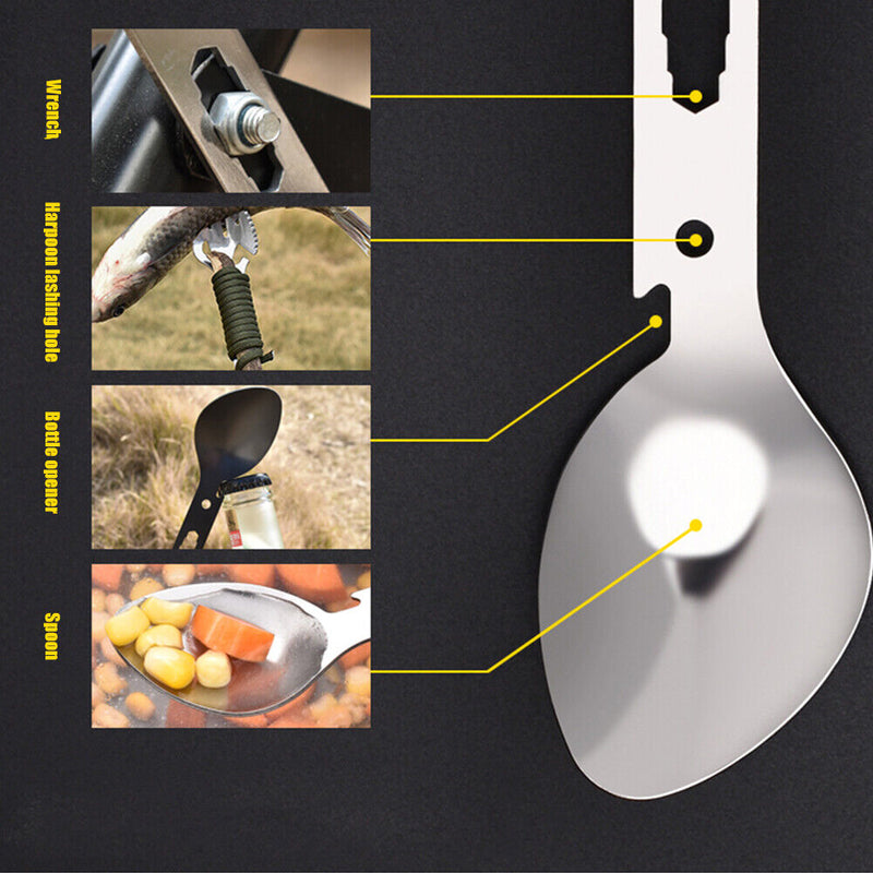 Multifunctional Stainless Steel EDC Spork Fork Spoon Bottle Opener for Picn