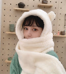 3Pcs Casual Warm Plush Novelty Ear Hat Women Caps Beanies Caps Hat Scarf Set