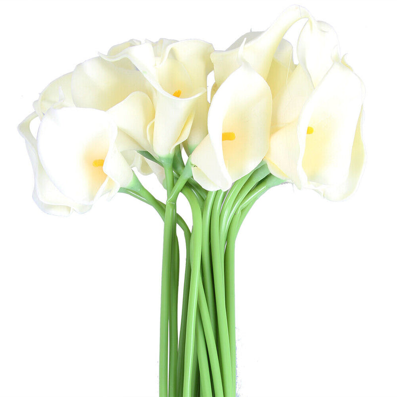 20pcs Calla Bridal Wedding Bouquet  Latex Real Feeling Flower Milk White Newly
