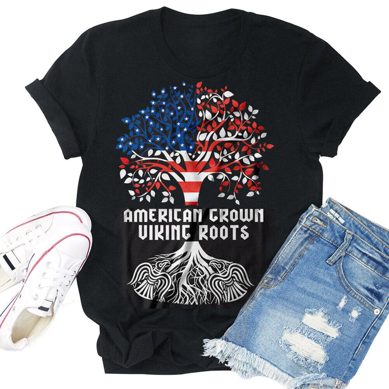 Independence Day American Tree Tea T-Shirt (Black L)