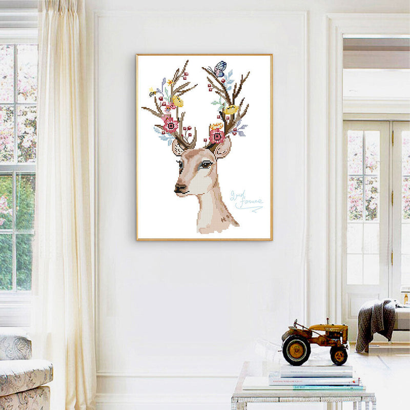 11CT Partial Cross Stitch Lucky Deer Stamped DIY Kits Handmade Cotton Embroidery