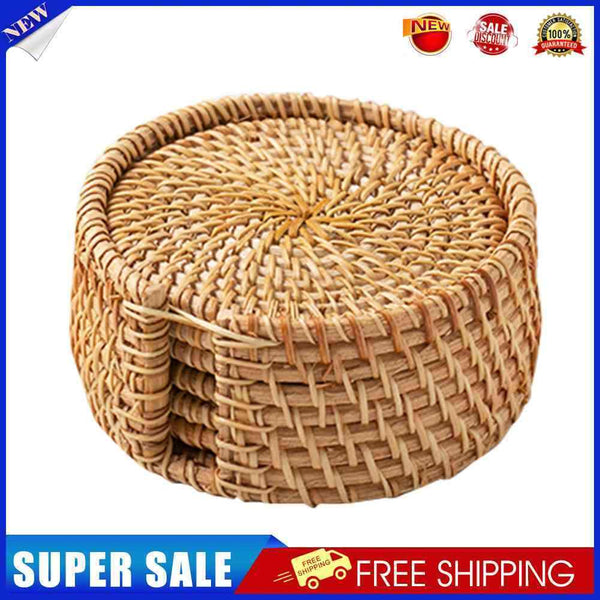 #A 6pcs Round Rattan Insulated Coasters Set Kitchen Table Bowl Drink Cup Mats