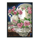Cross Stitch 14CT Stamp Canvas Vase and Rose Embroidery DIY Handwork (J283)