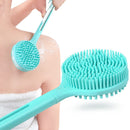 Silicone Double Side Bath Body Brush Long Handle Back Rub Massage Shower Cleaner