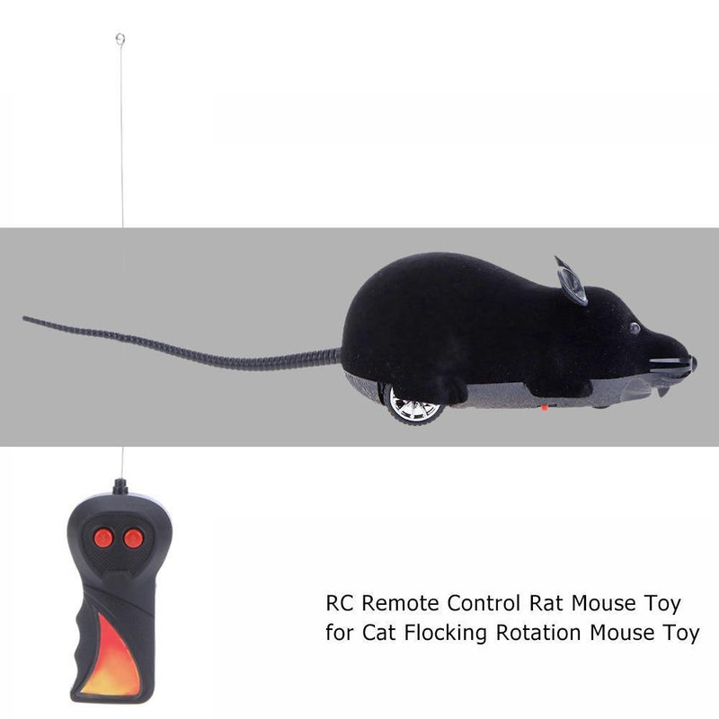 Wireless Electric RC Flocking Rat Toys Pet Cat Remote Control Mouse (Black)