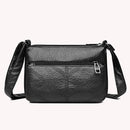 Women PU Leather Thread Messenger Bag Zipper Crossbody Bag (Black 2)