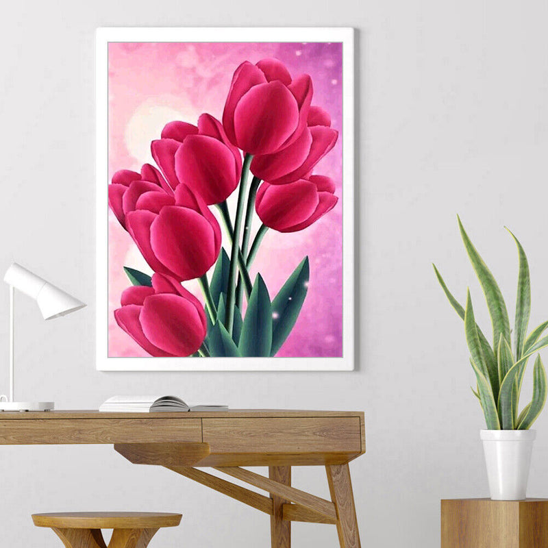 Rhinestone Cross Stitch Flowers Round Diamond Painting Mosaic Kit for DIY Gift