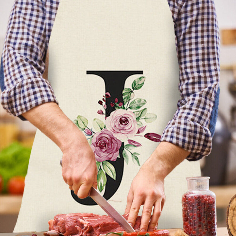 Letter J Printed Kitchen Apron for Women Cotton Linen Household Waterproof Bibs