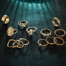13pcs/set Novelty Women Rhinestone Letter Ring Hollowed Knuckle Rings Jewelry