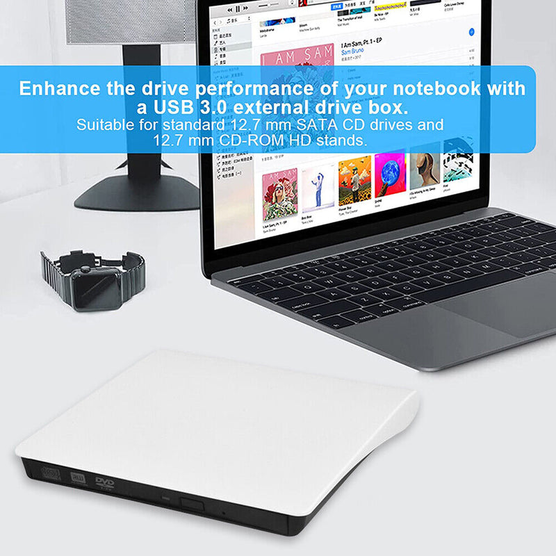 Non Slip USB 3.0 SATA External DVD CD-ROM RW Player Optical Drive Enclosure Case