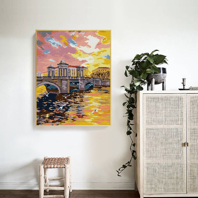 Full Cross Stitch 14CT Cotton Thread DIY Morning Glow Handmade Stamped Crafts