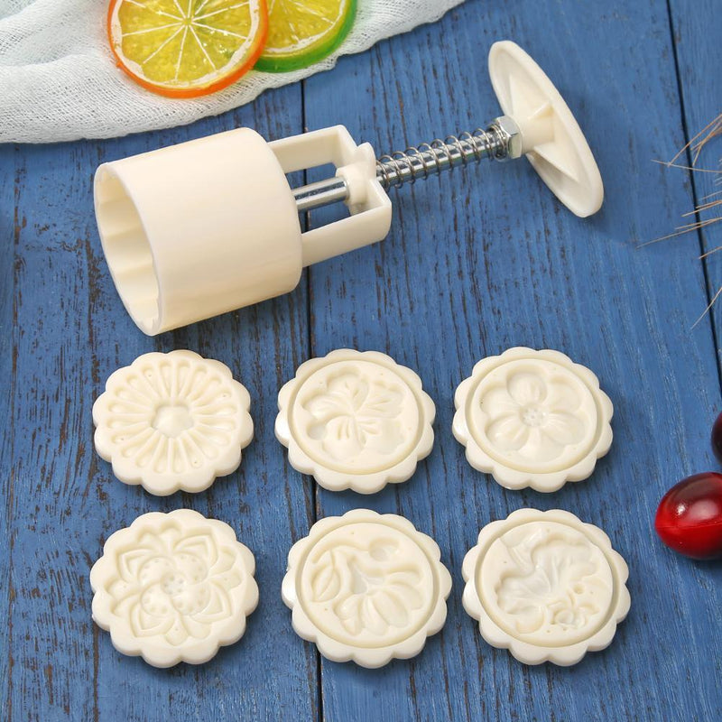 Round Mooncake Mold Cake Flower Printed Hand Press Mid-autumn Festival Bake