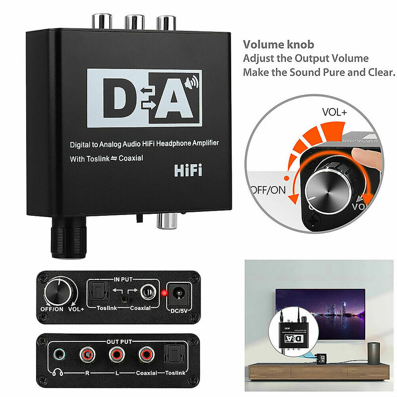 Digital to Analog Audio Converter 5.1 Channel R/L RCA Toslink Coaxial Decoder