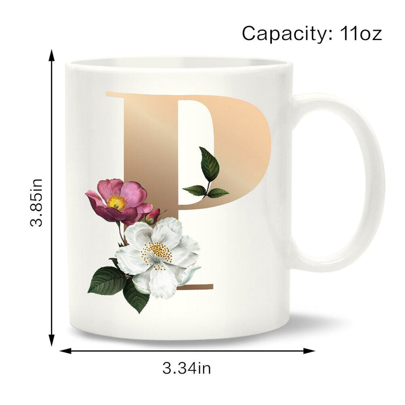 Unique Creative Ceramic Coffee Mugs with Flower Letter Pattern for Camping