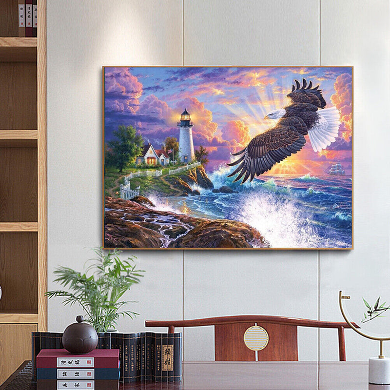 Cross Stitch Full Embroidery Eagle Lighthouse 11CT Stamped Needlework Art Set