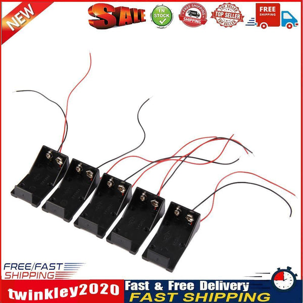 5PCS Single Slots 1x 9V Battery Clip Holder Case Box with Wire Leads DIY Newly
