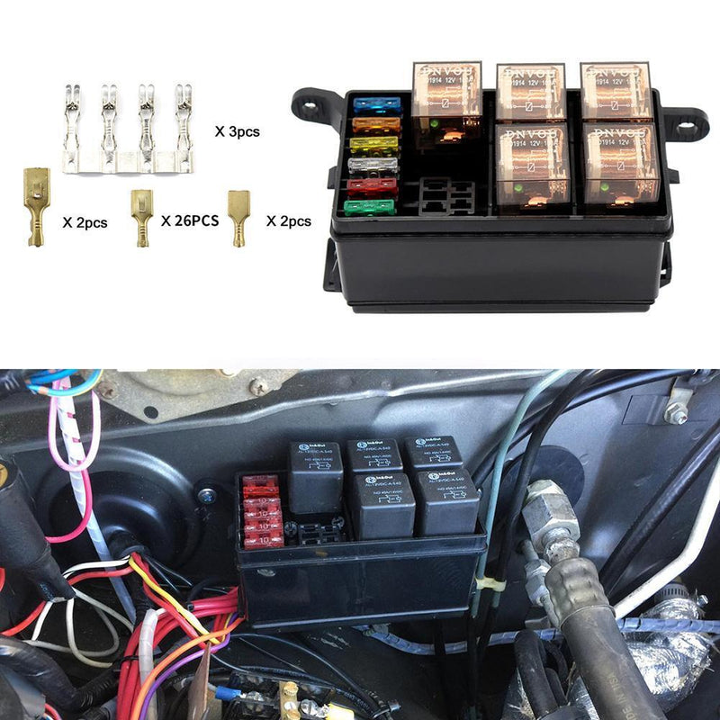 Universal 12V Car Marine 6-Way Relay+ 6-Slot ATO/ATC Blade Fuse Holder Box Newly
