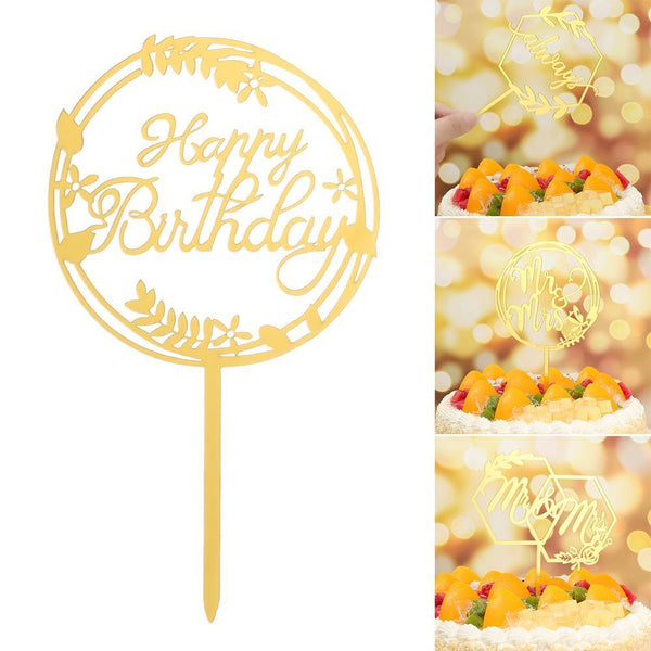 Dessert Sticks DIY Cupcake Decor Cake Topper Always Mr&Mrs Happy Birthday