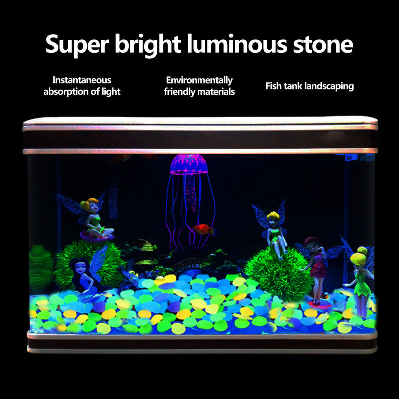 Glow in The Dark Rocks - 100pcs Glowing Pebble Powered by Sunlight for Fish Tank
