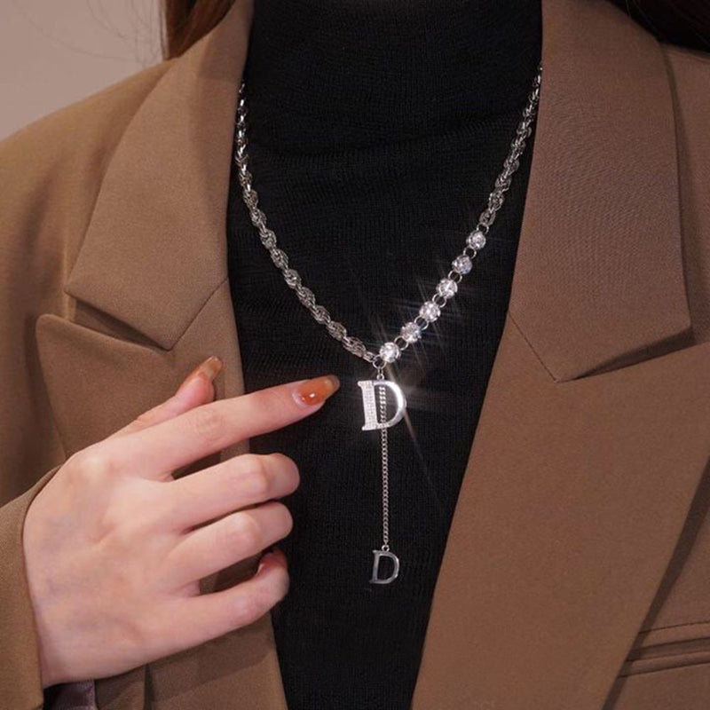 Exquisite Flash Adjustable Necklace D Letter Metallic Wind Fashion Jewelry