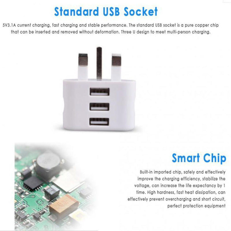 Dual USB UK Mains Wall Charger Charger Adapter USB Receiver Adapters 3 Pin Plug