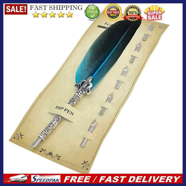 Calligraphy Feather Dip Pen with 5 Nib Writing Ink Quill Fountain Pen Retro