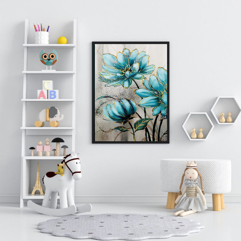Blue Flower Painting Printed Living Room Decoration Wall Hanging Art Home Decor