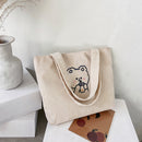 Women Corduroy Shoulder Bag Cartoon Bear Shopping Bags Casual Female Handbags
