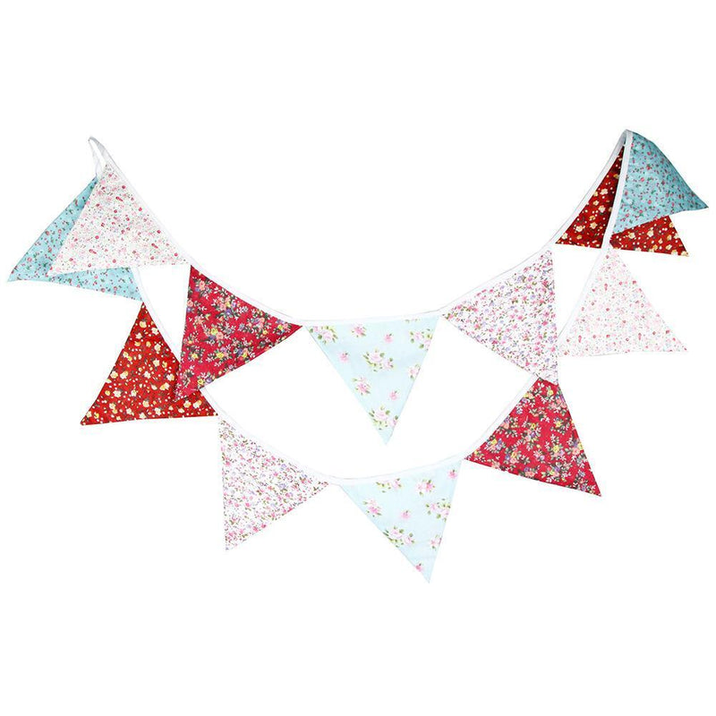 12 Flags Red Pink Blue Cotton Fabric Bunting Pennant Banner Birthday Party