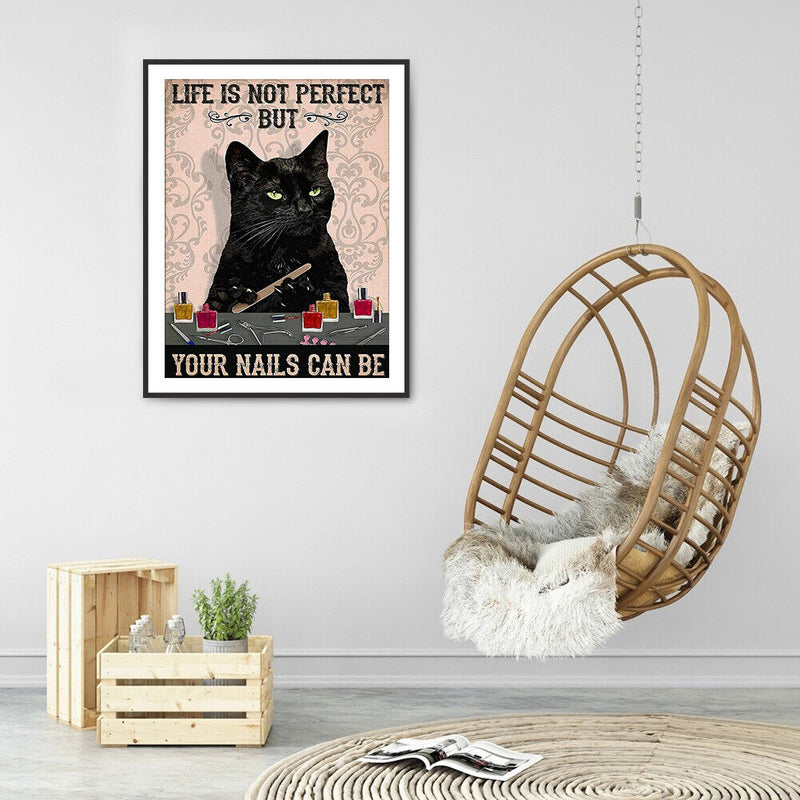 #A 5D DIY Diamond Painting Kits Full Round Drill Black Cat Poster Mosaic Picture