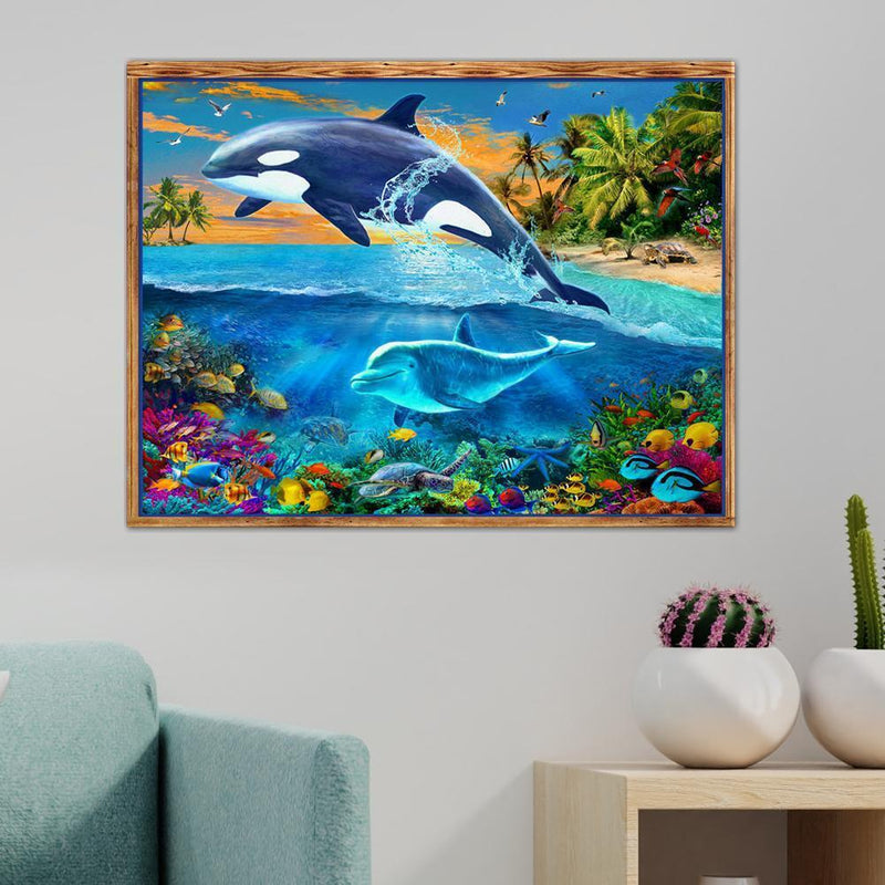 5D DIY Diamond Painting Dolphin Cross Stitch Embroidery Rhinestones Mosaic