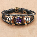 12 Zodiac Sign Braided Leather Bracelet Cancer Leo Virgo Glass Men Women Bang