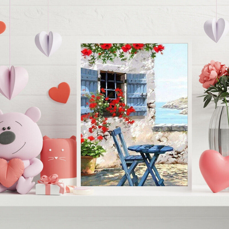 Frameless Oil Paint By Numbers Seaside Garden DIY Canvas Picture Craft Kit