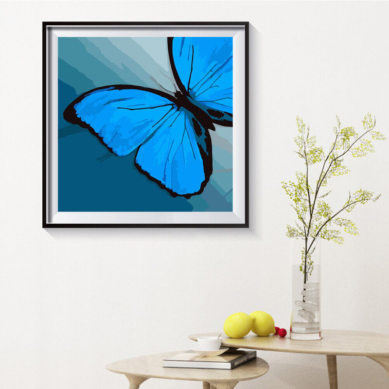 40x40cm Blue Butterfly Frameless Picture Oil Paint By Numbers Painted Picture