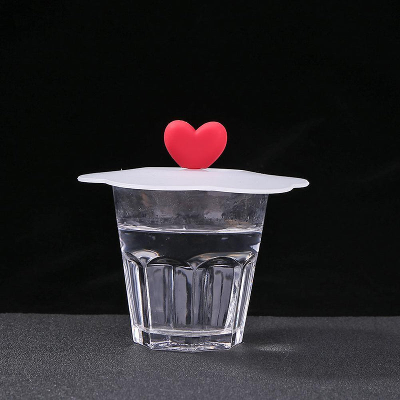 5pcs Silicone Cup Cover Heat-resistant Leak Proof Cartoon Lid(Heart)