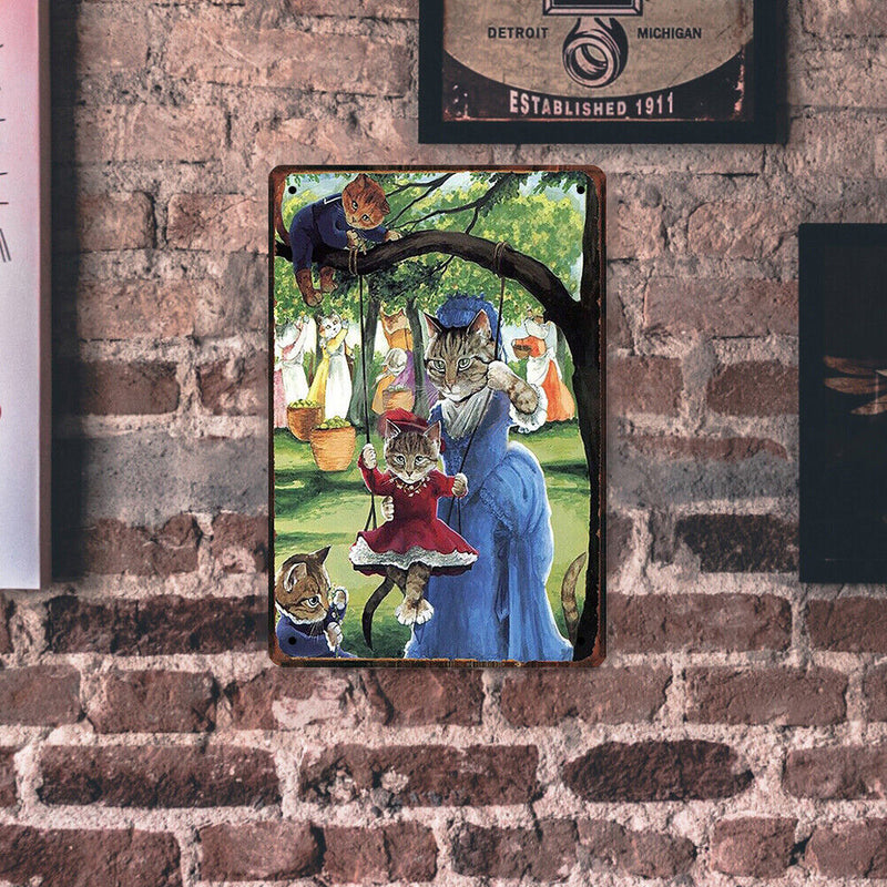 Metal Sign Plaque Tin Sign Swing Cat Poster Living Room Bar Cafe Decoration