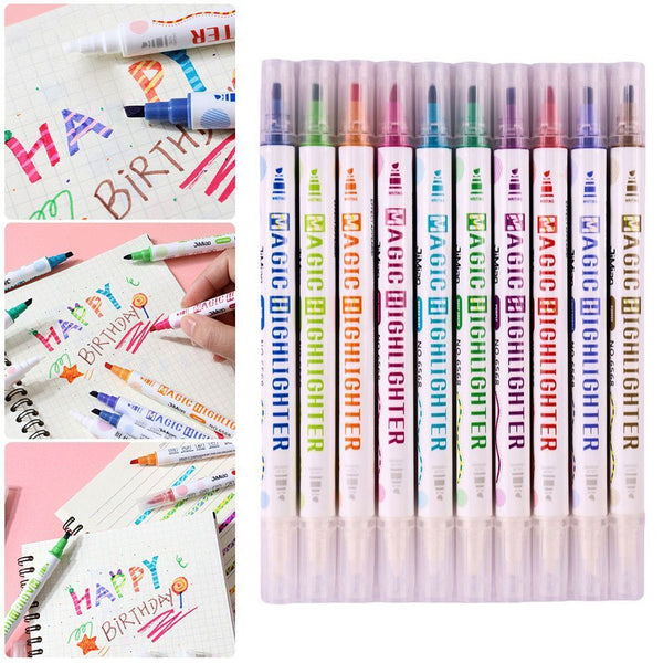 Double Head Paint Pen Drawing Tools Fluorescent Marker Highlighter Pen Set