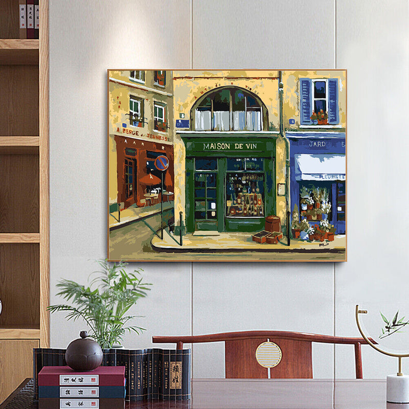 Street Corner Store Oil Paint By Numbers Kit DIY Acrylic Painting on Canvas