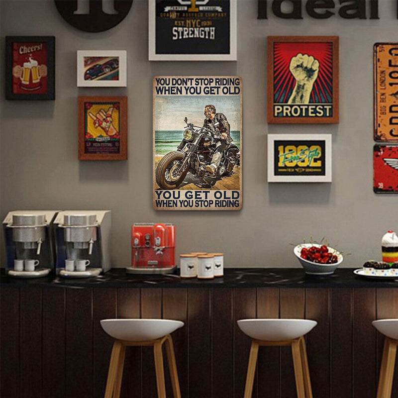 Old Man Riding Retro Metal Plate Tin Sign Plaque Poster for Bar Club Cafe