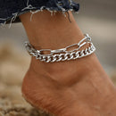2pcs Double Layers Thick Chain Anklet Punk Foot Ankle Bracelet Wemen Men Je