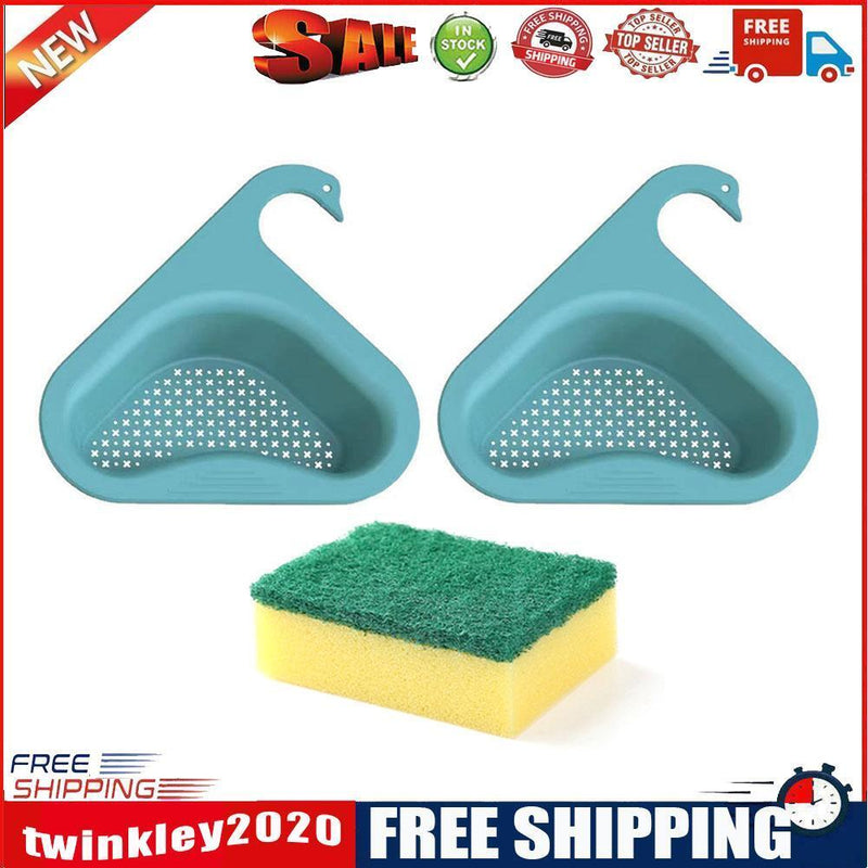 2pcs Kitchen Sink Strainer Fruit Vegetable Drain Hanging Baskets (Blue)