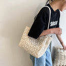 Women Straw Woven Lace Shoulder Shopping Bag Casual Ladies Vacation Tote Handbag