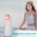 2000ml Water Bottle Sports Leakproof Time Marker Drinking Cup (Blue Pink) Newly