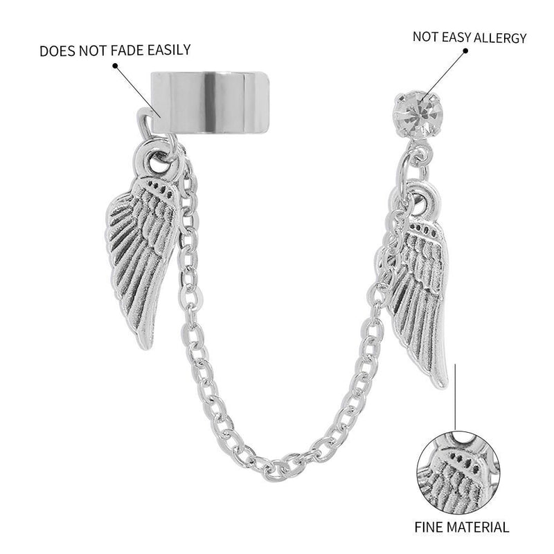 Non Piercing Ear Cuff Wing Earrings Tragus Earrings with Long Chain Tassel